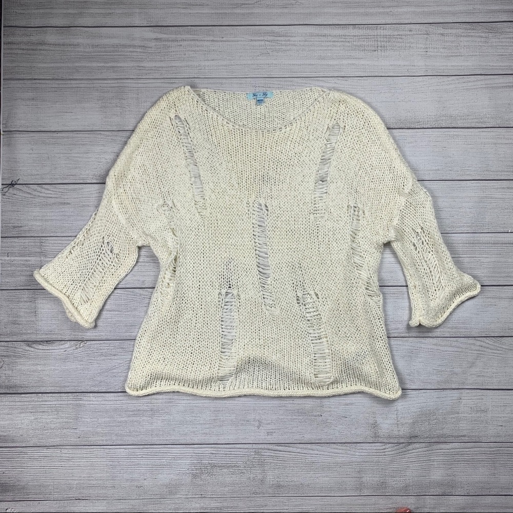 Cream Ribbed Knit Sweater